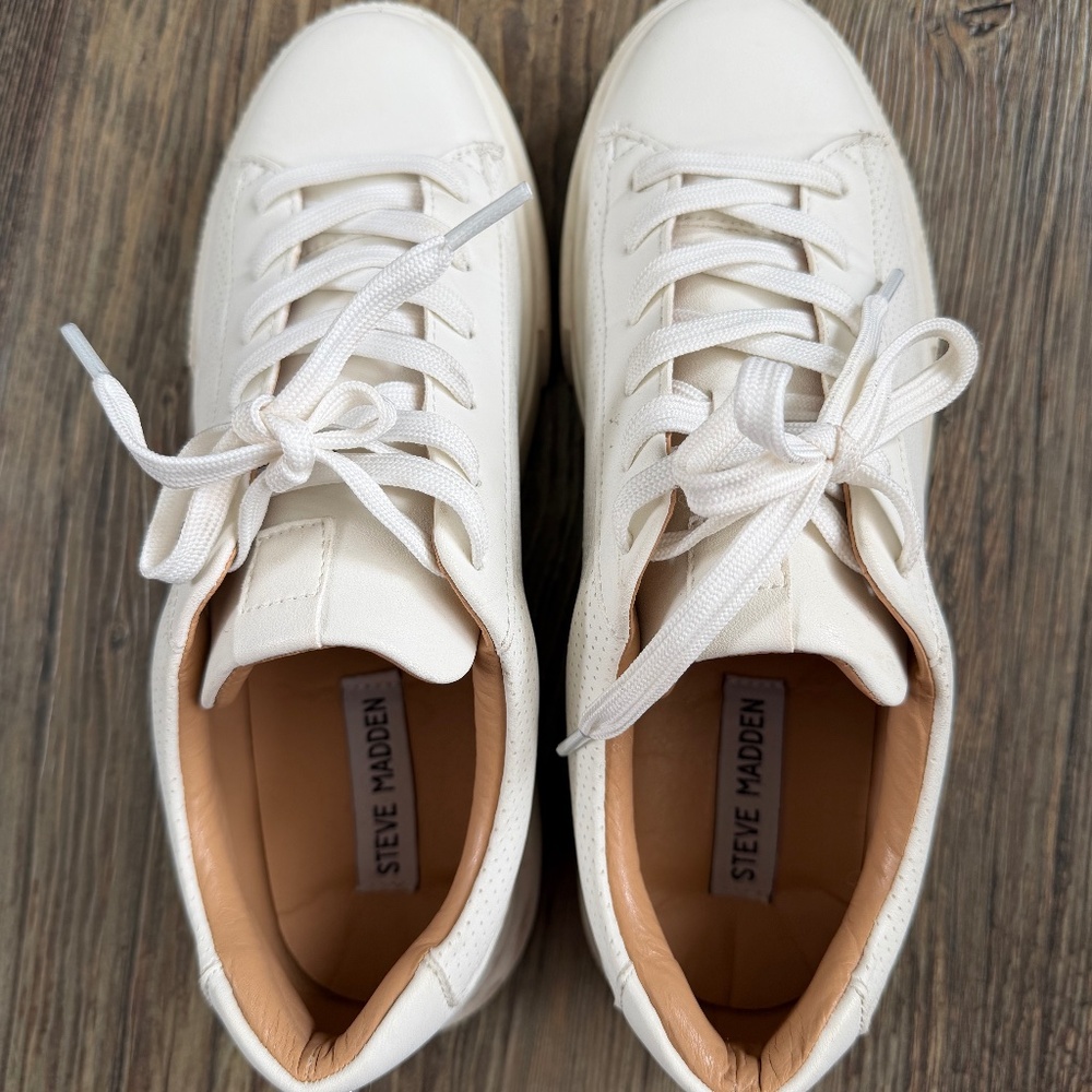 Steve Madden White Leather Sneakers – Women’s 8.5